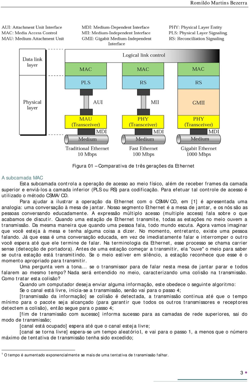 Para ajudar a ilustrar a operação da Ethernet com o CSMA/CD, em [1] é apresentada uma analogia: uma conversação à mesa de jantar.