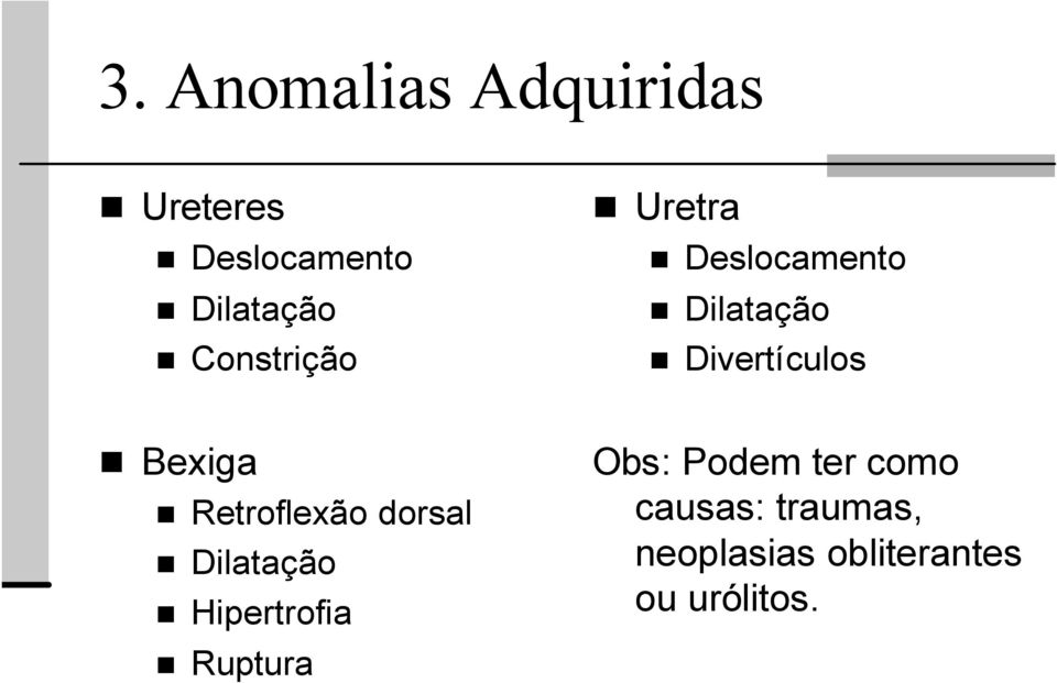 Bexiga Retroflexão dorsal Dilatação Hipertrofia Ruptura