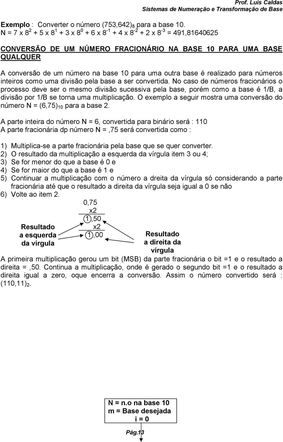 base é realizado para números inteiros como uma divisão pela base a ser convertida.