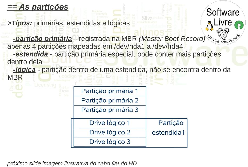 partição primária especial, pode conter mais partições dentro dela -lógica - partição dentro