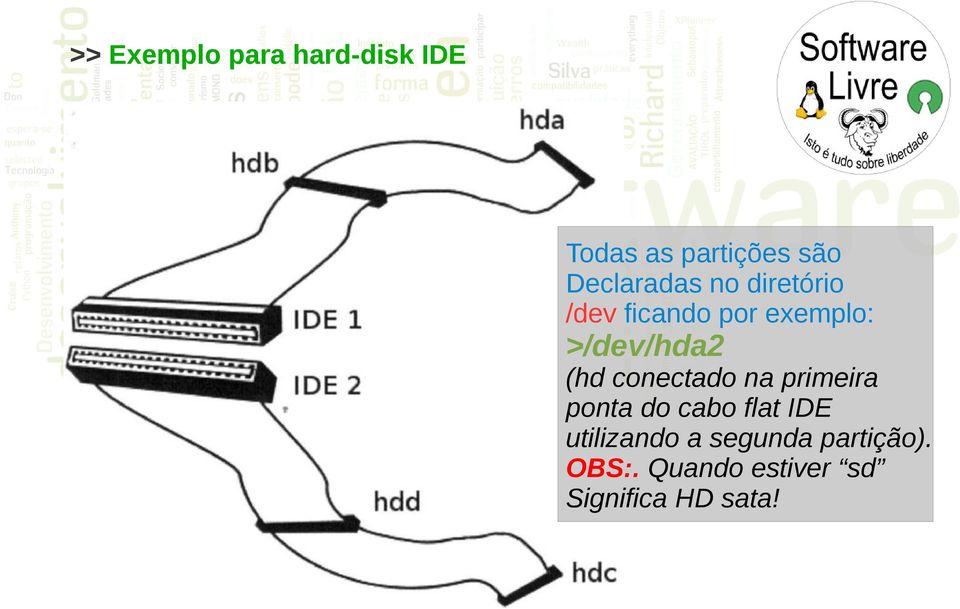 >/dev/hda2 (hd conectado na primeira ponta do cabo flat IDE