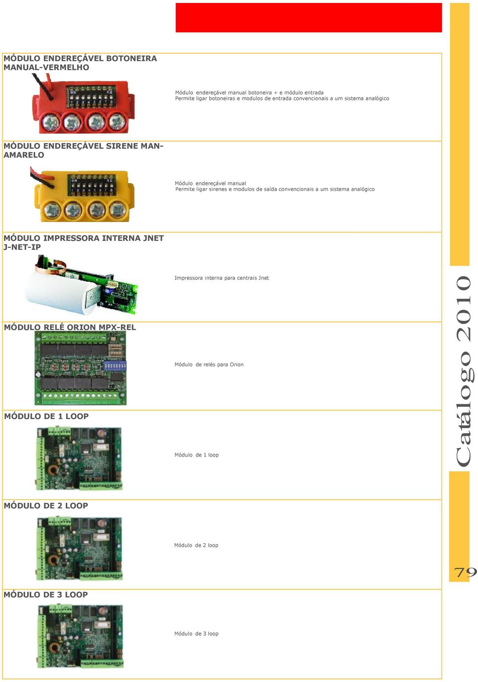 e modulos de saída convencionais a um sistema analógico Impressora interna para centrais Jnet MÓDULO RELÉ ORION MPX-REL Módulo de relés para