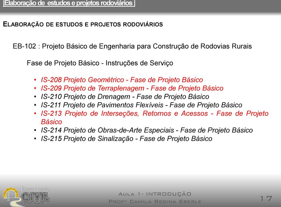 Projeto Básico IS-211 Projeto de Pavimentos Flexíveis - Fase de Projeto Básico IS-213 Projeto de Interseções, Retornos e Acessos - Fase