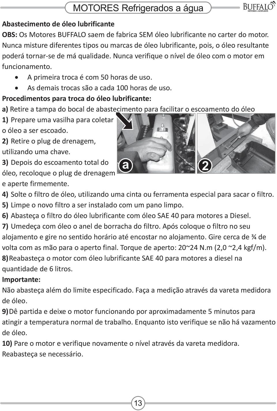 A primeira troca é com 50 horas de uso. As demais trocas são a cada 100 horas de uso.