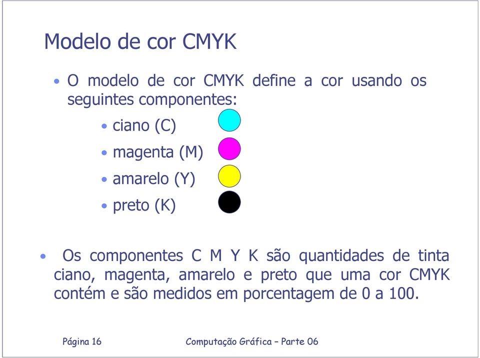 componentes C M Y K são quantidades de tinta ciano, magenta, amarelo e