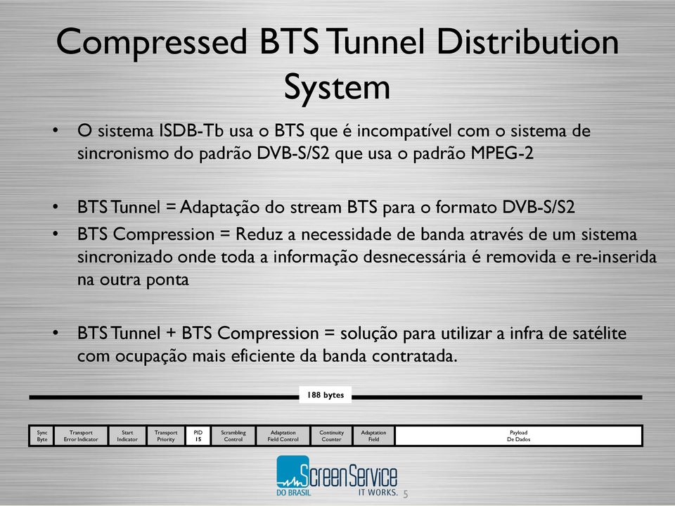 removida e re-inserida na outra ponta BTS Tunnel + BTS Compression = solução para utilizar a infra de satélite com ocupação mais eficiente da banda contratada.