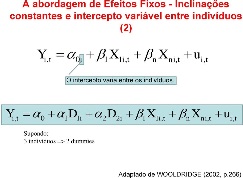 e nercepo varável enre ndvíduos () n n u Y 0