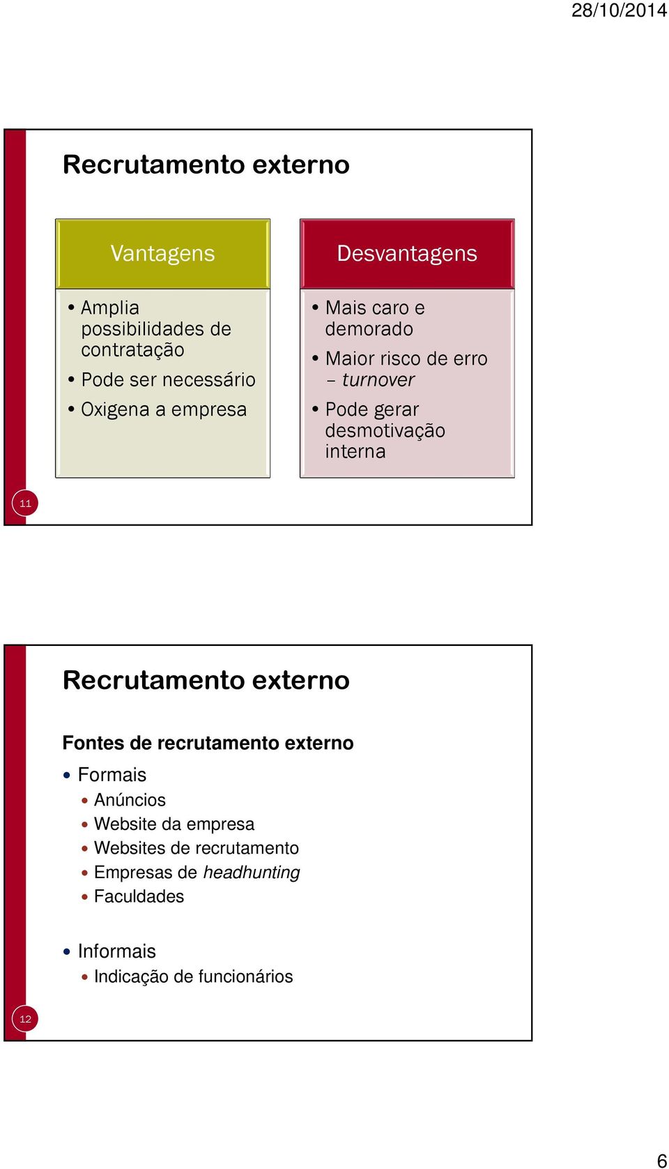 interna 11 Recrutamento externo Fontes de recrutamento externo Formais Anúncios Website da