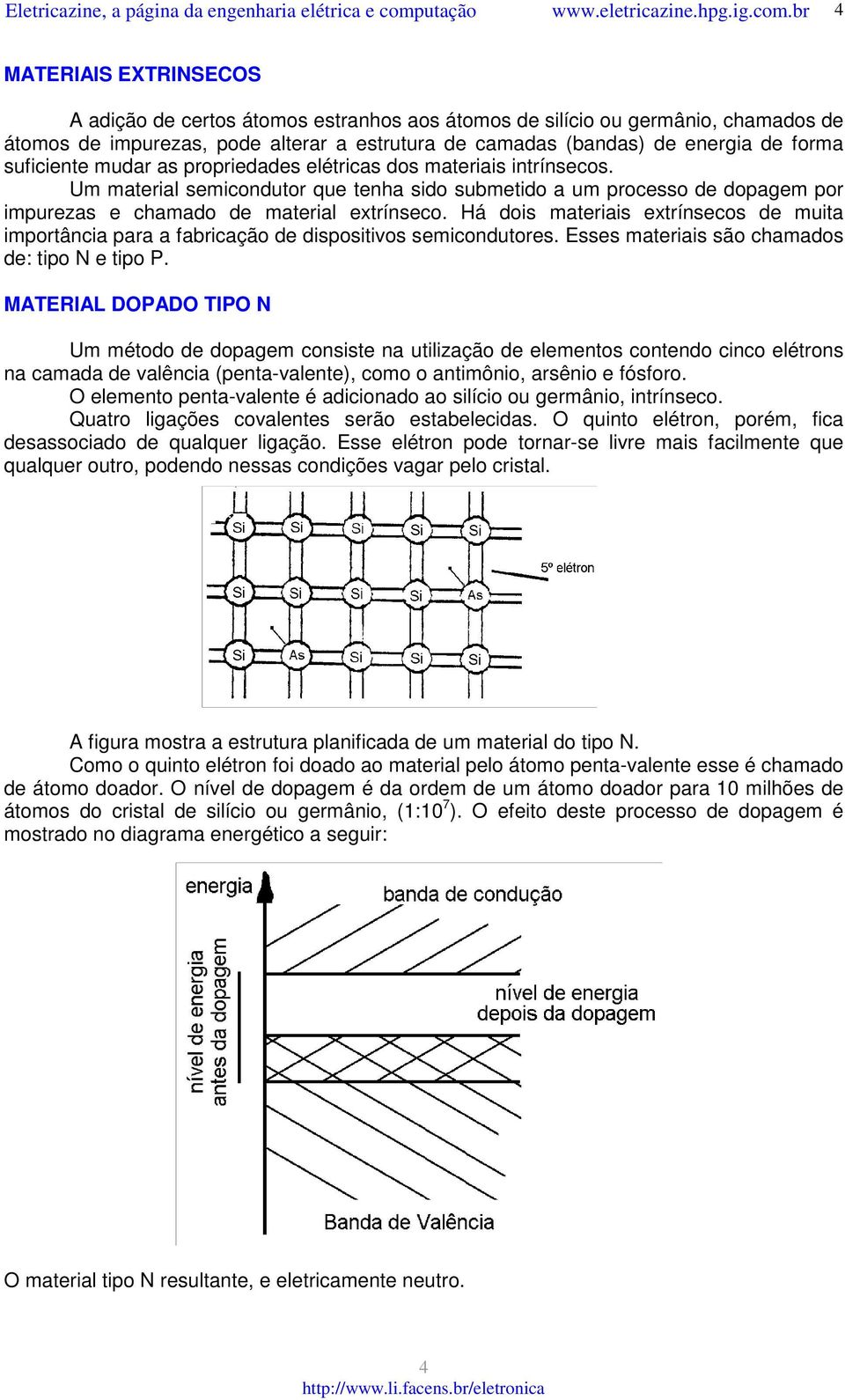 Há dois materiais extrínsecos de muita importância para a fabricação de dispositivos semicondutores. Esses materiais são chamados de: tipo N e tipo P.