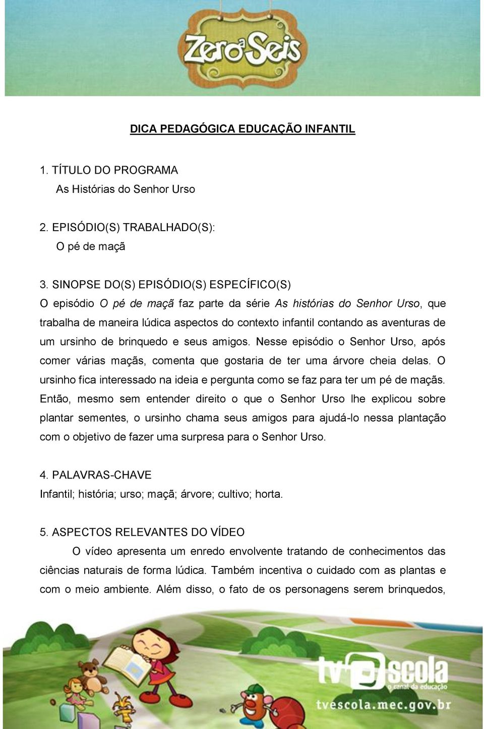 um ursinho de brinquedo e seus amigos. Nesse episódio o Senhor Urso, após comer várias maçãs, comenta que gostaria de ter uma árvore cheia delas.