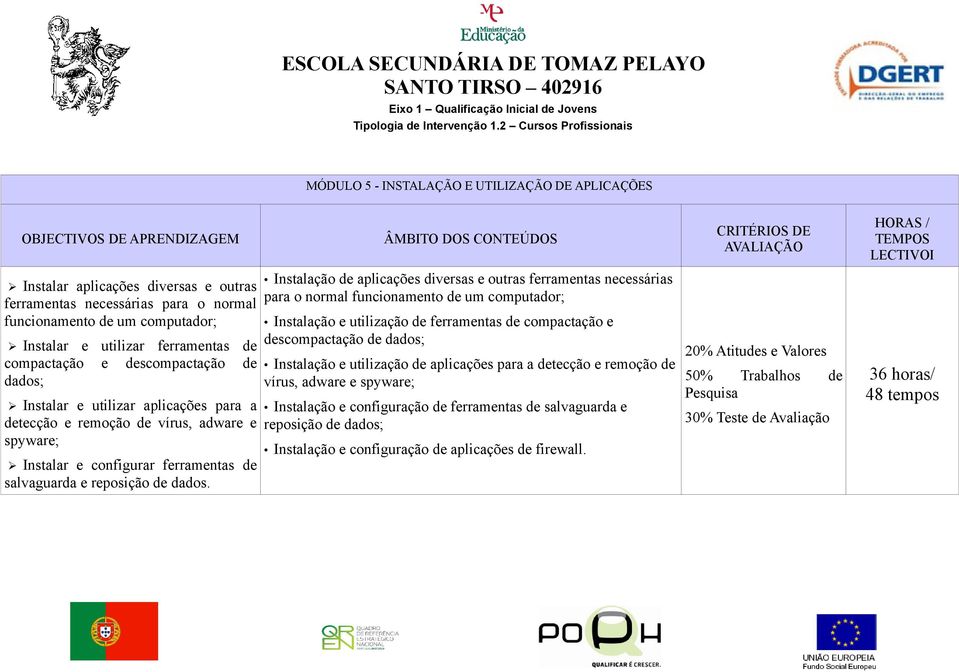 Instalação de aplicações diversas e outras ferramentas necessárias para o normal funcionamento de um computador; Instalação e utilização de ferramentas de compactação e descompactação de dados;