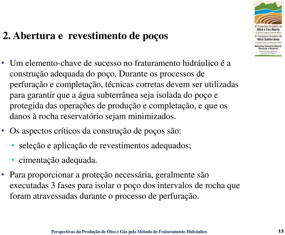 operações de produção e completação, e que os danos à rocha reservatório sejam minimizados.