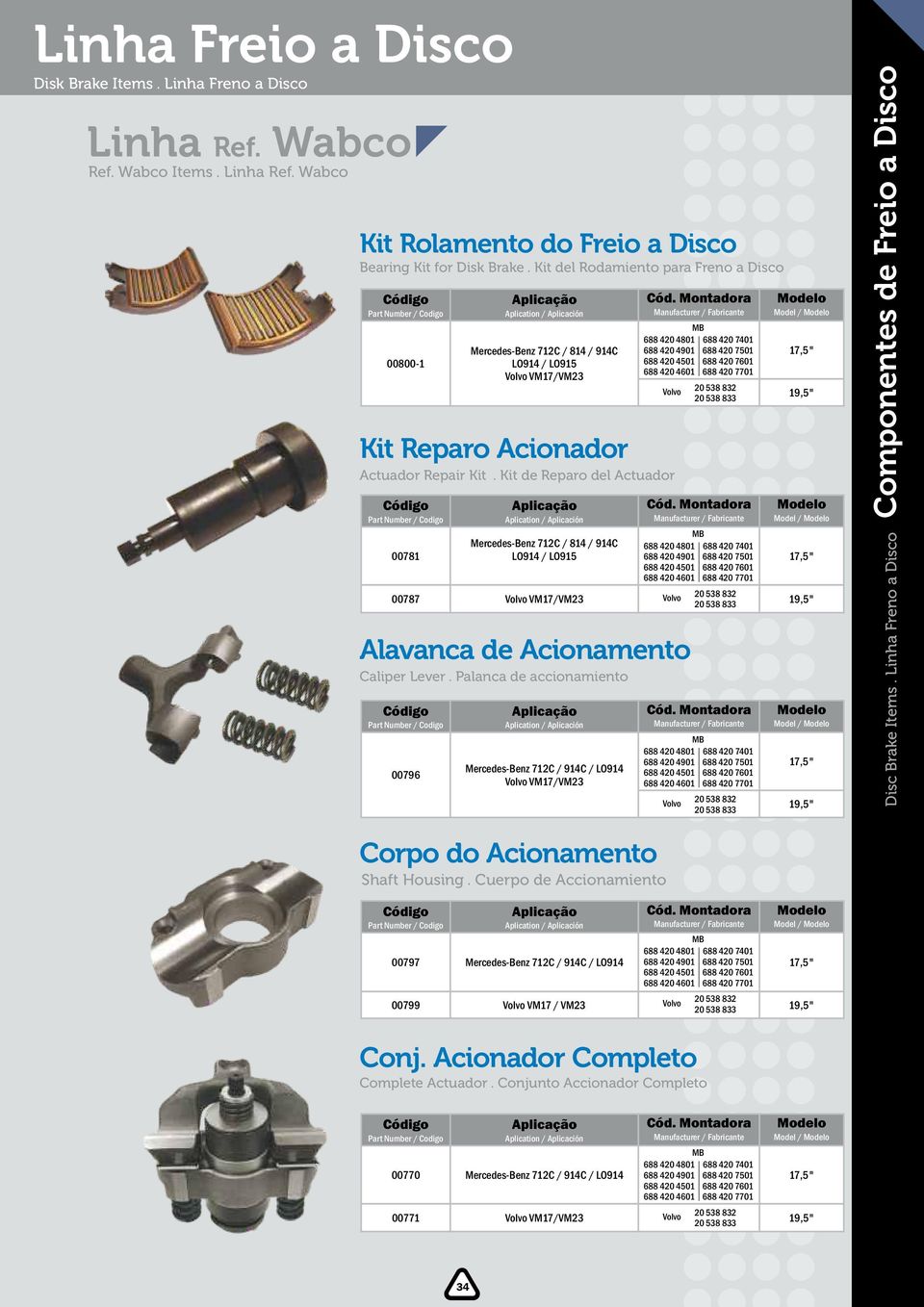 Kit de Reparo del Actuador 00781 Alavanca de Acionamento Caliper Lever.