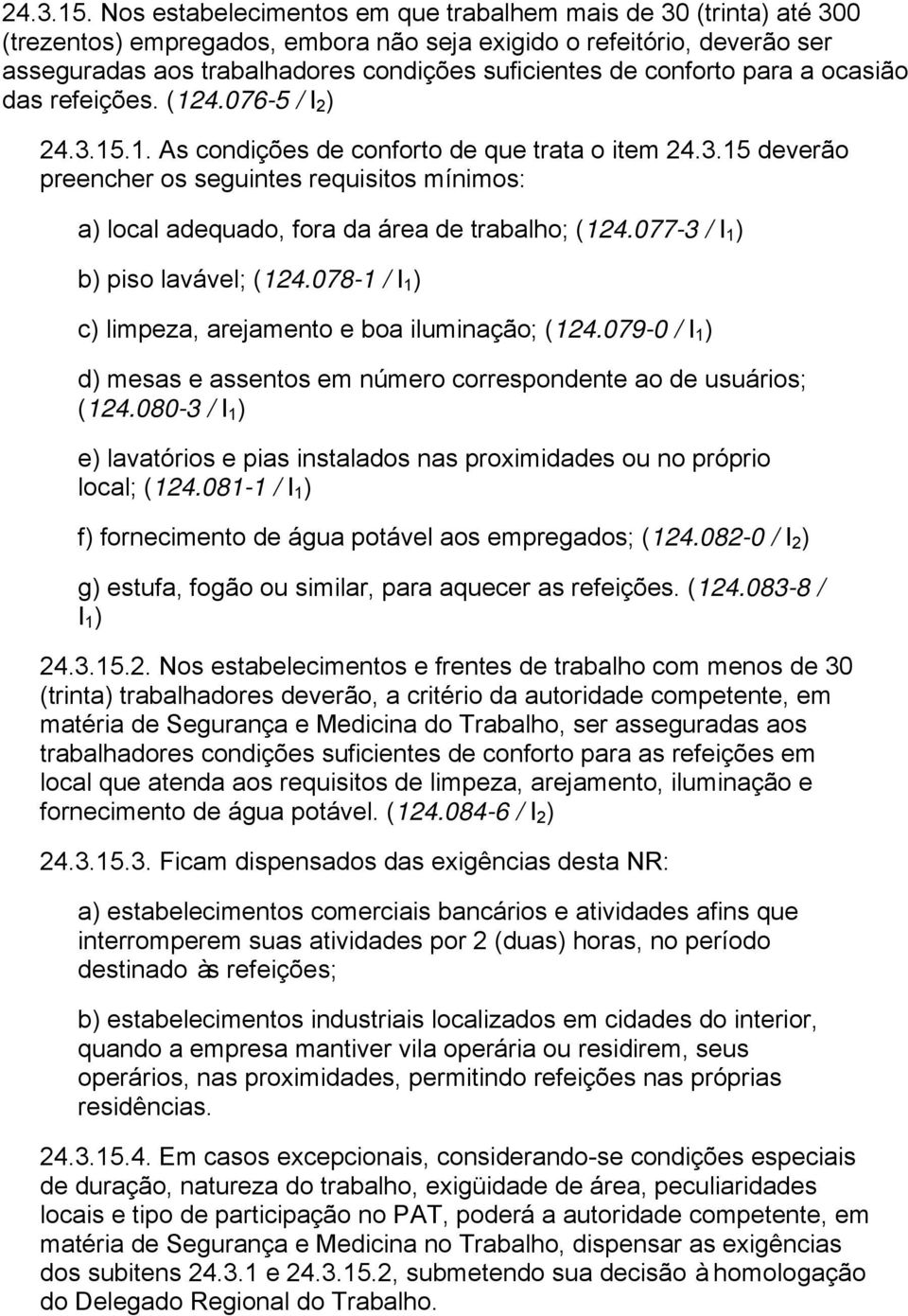 conforto para a ocasião das refeições. (124.076-5 / I 2 ) 1. As condições de conforto de que trata o item 24.3.