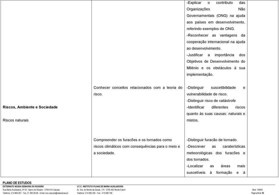 Conhecer conceitos relacionados com a teoria do risco. -Distinguir suscetibilidade e vulnerabilidade de risco.