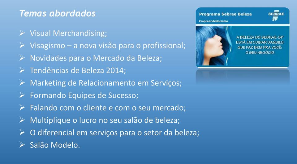 Serviços; Formando Equipes de Sucesso; Falando com o cliente e com o seu mercado;