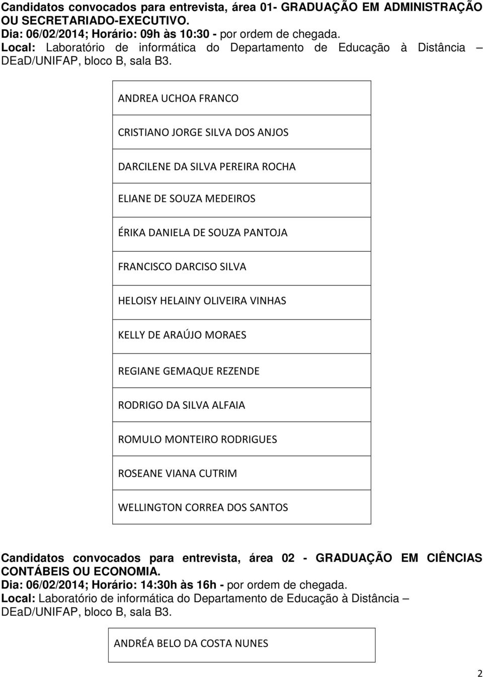 HELAINY OLIVEIRA VINHAS KELLY DE ARAÚJO MORAES REGIANE GEMAQUE REZENDE RODRIGO DA SILVA ALFAIA ROMULO MONTEIRO RODRIGUES ROSEANE VIANA CUTRIM WELLINGTON CORREA DOS SANTOS