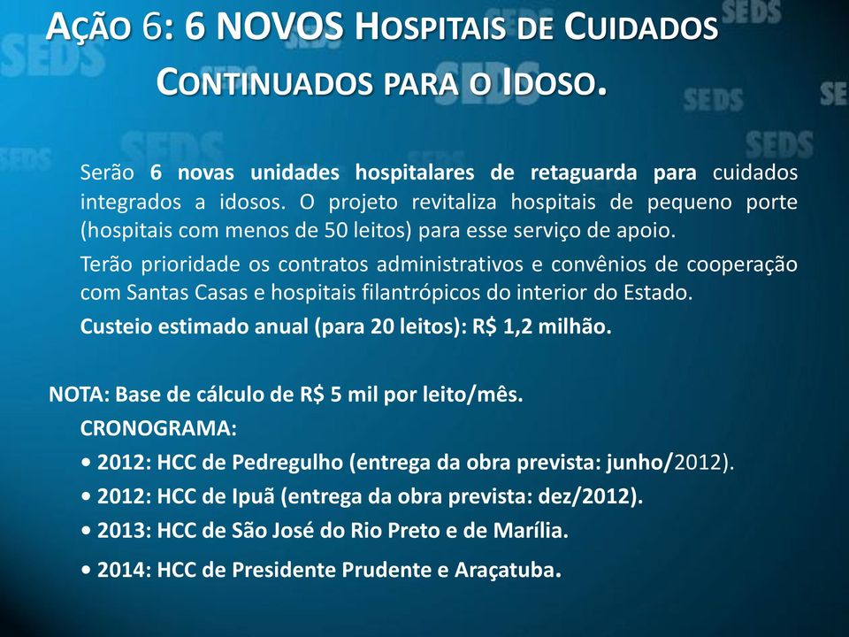 Terão prioridade os contratos administrativos e convênios de cooperação com Santas Casas e hospitais filantrópicos do interior do Estado.