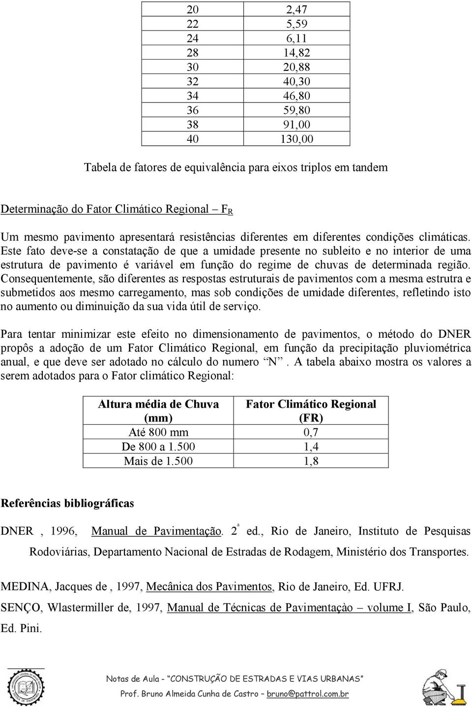 Este fato deve-se a constatação de que a umidade presente no subleito e no interior de uma estrutura de pavimento é variável em função do regime de chuvas de determinada região.