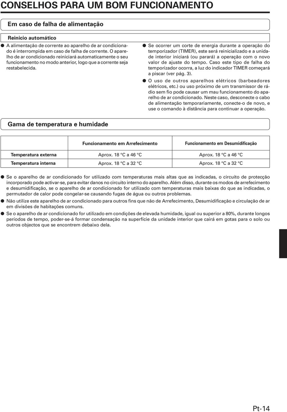 Se ocorrer um corte de energia durante a operação do temporizador (TIMER), este será reinicializado e a unidade interior iniciará (ou parará) a operação com o novo valor de ajuste do tempo.