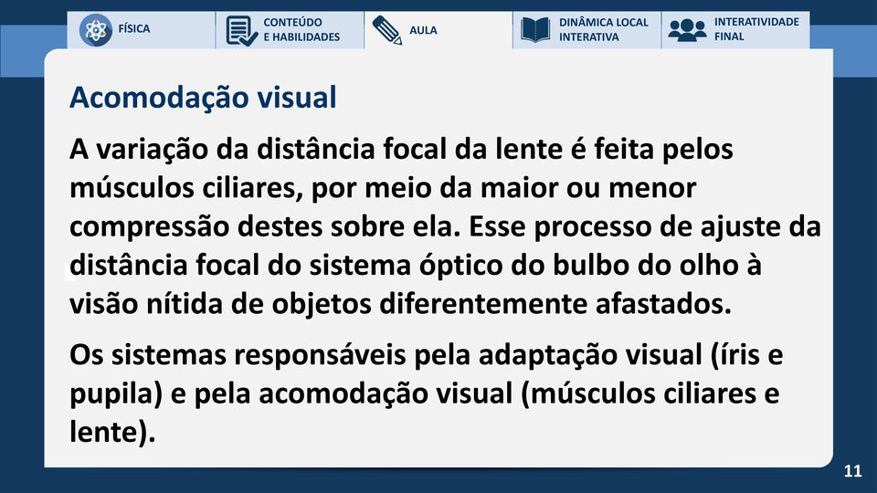 Esse processo de ajuste da distância focal do sistema óptico do bulbo do olho à visão nítida de