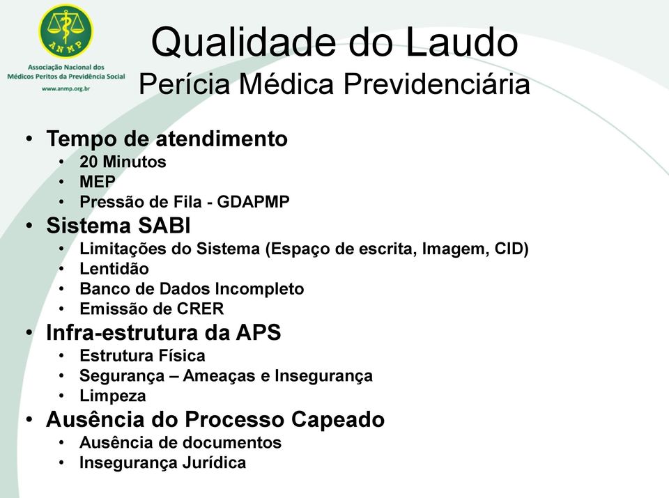 Incompleto Emissão de CRER Infra-estrutura da APS Estrutura Física Segurança Ameaças e