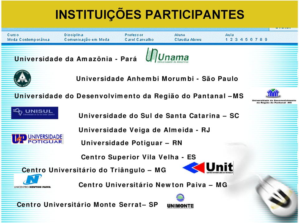 Universidade Veiga de Almeida - RJ Universidade Potiguar RN Centro Superior Vila Velha - ES Centro