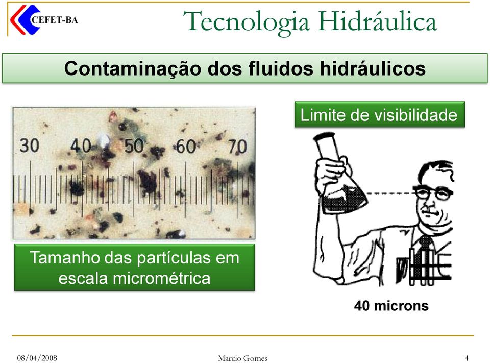 Tamanho das partículas em escala