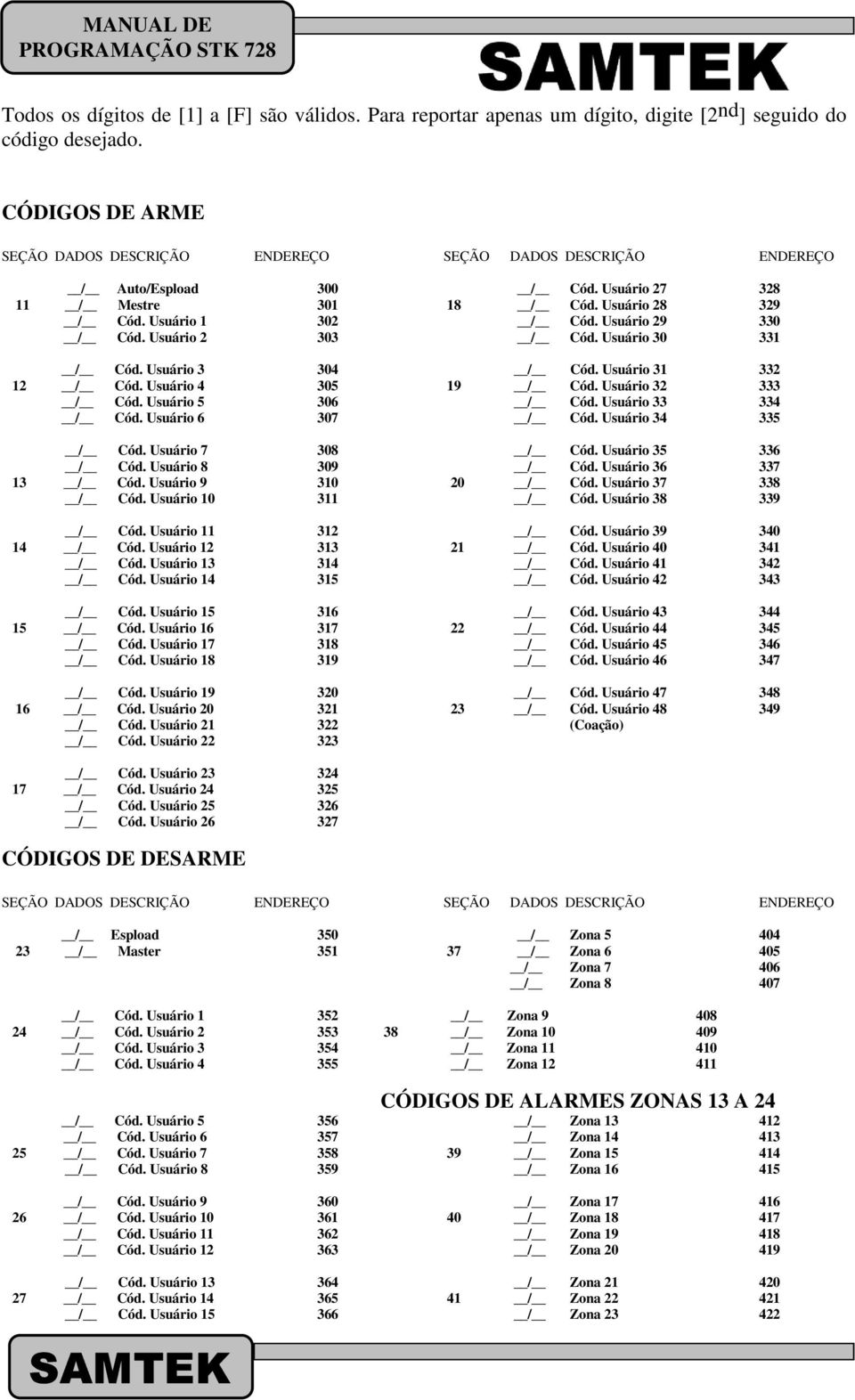 Usuário 29 330 / Cód. Usuário 2 303 / Cód. Usuário 30 331 / Cód. Usuário 3 304 / Cód. Usuário 31 332 12 / Cód. Usuário 4 305 19 / Cód. Usuário 32 333 / Cód. Usuário 5 306 / Cód. Usuário 33 334 / Cód.