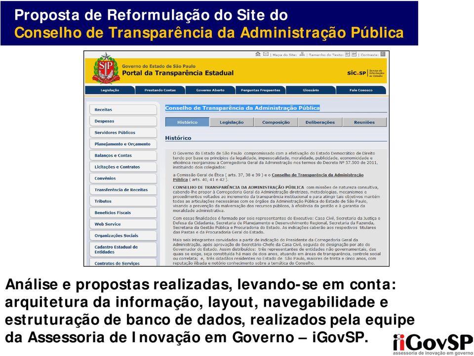 conta: arquitetura da informação, layout, navegabilidade e estruturação