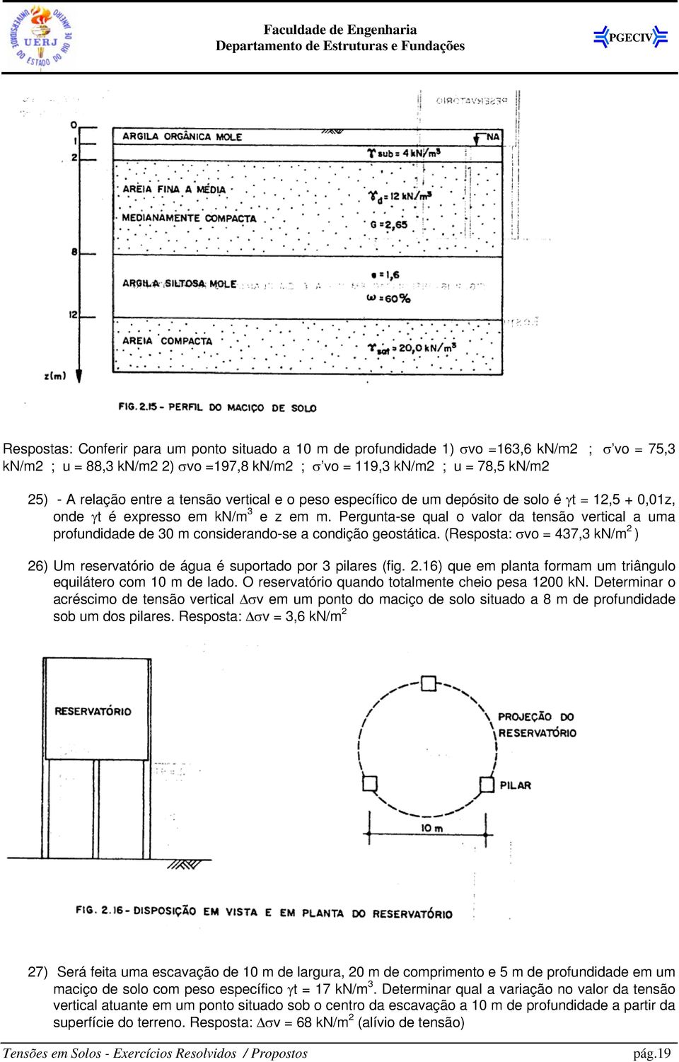 Pergunta-se qual o valor da tensão vertical a uma profundidade de 30 m considerando-se a condição geostática.