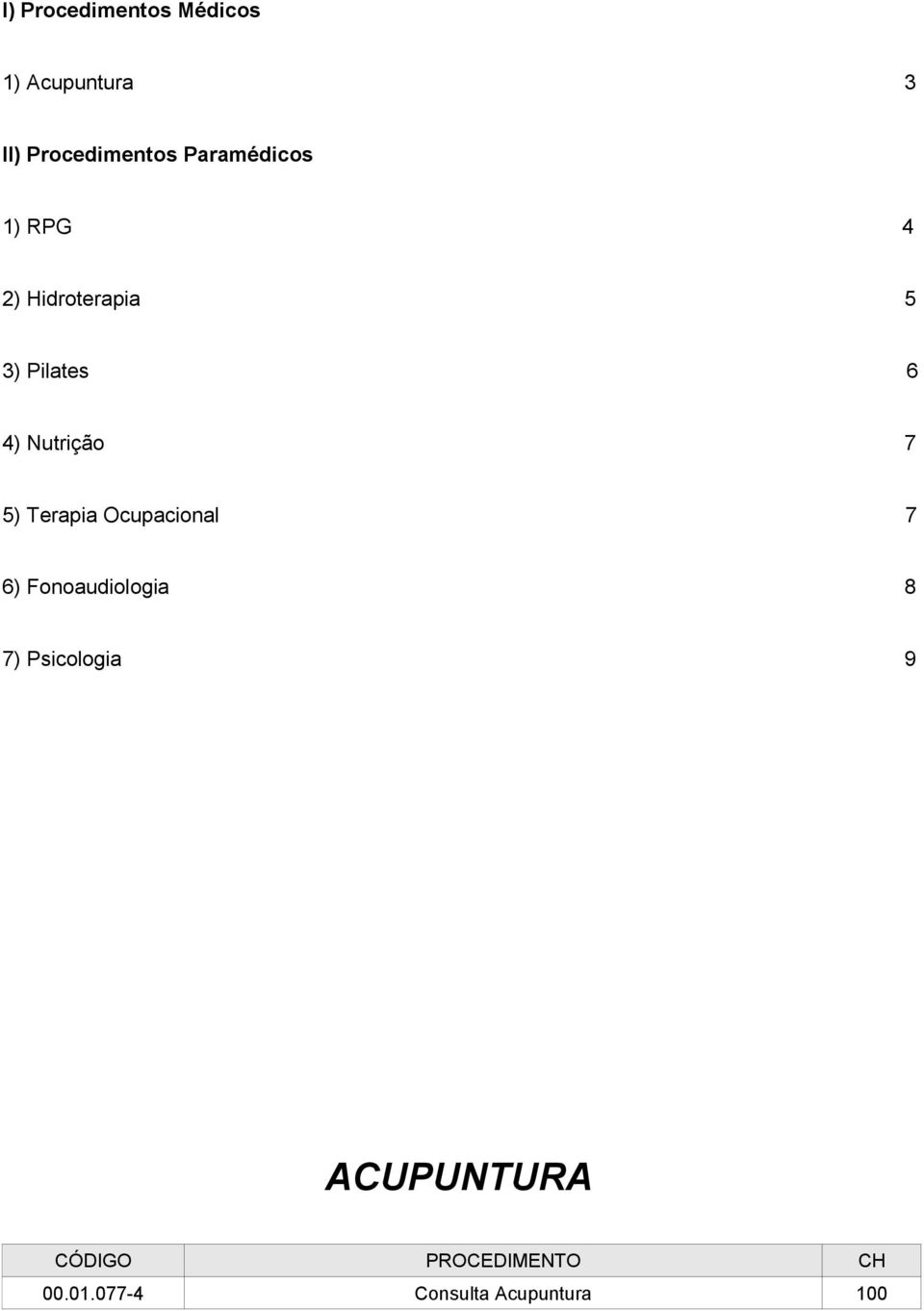 7 5) Terapia Ocupacional 7 6) Fonoaudiologia 8 7) Psicologia 9