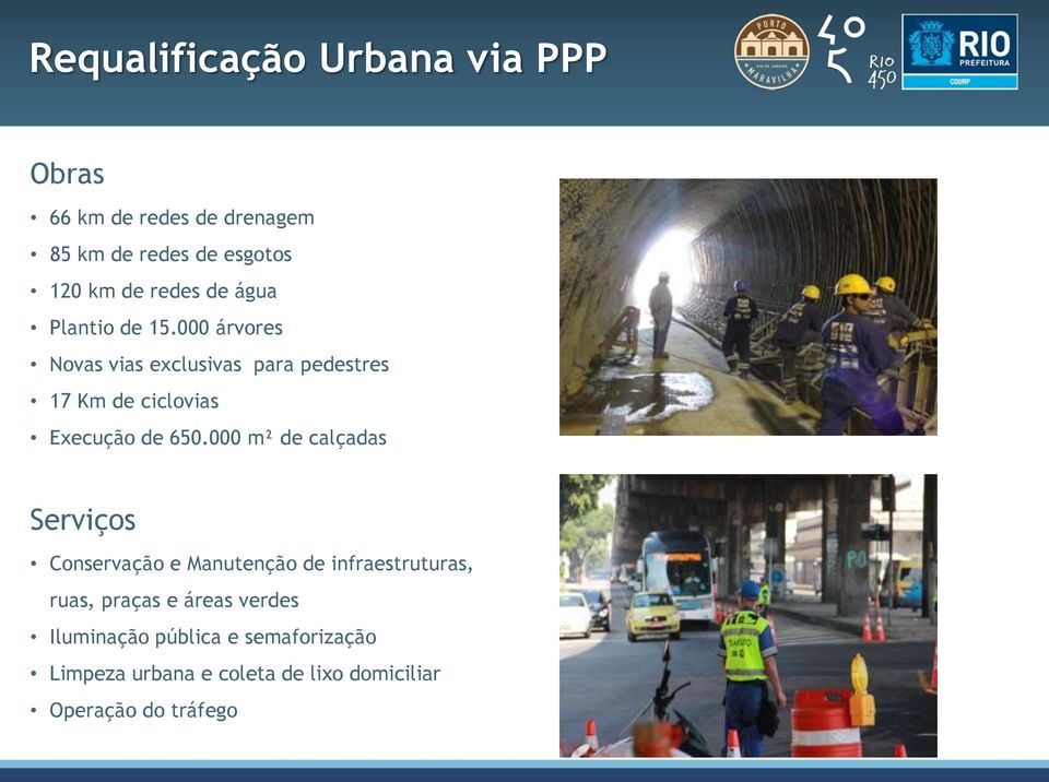 000 árvores Novas vias exclusivas para pedestres 17 Km de ciclovias Execução de 650.