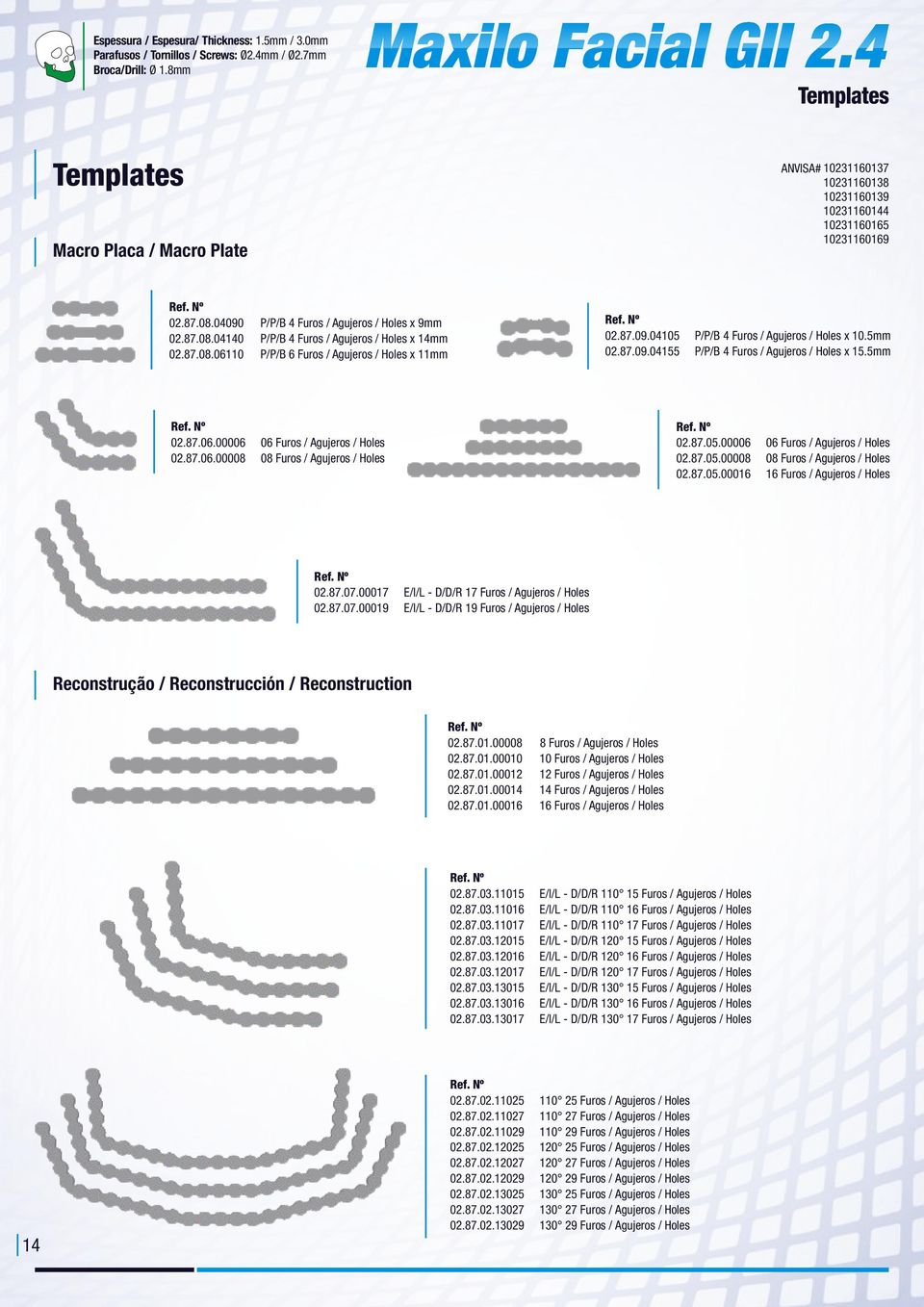 87.08.06110 6 Furos / Agujeros / Holes x 11mm 02.87.09.04105 4 Furos / Agujeros / Holes x 10.5mm 02.87.09.04155 4 Furos / Agujeros / Holes x 15.5mm 02.87.06.00006 06 Furos / Agujeros / Holes 02.87.06.00008 08 Furos / Agujeros / Holes 02.