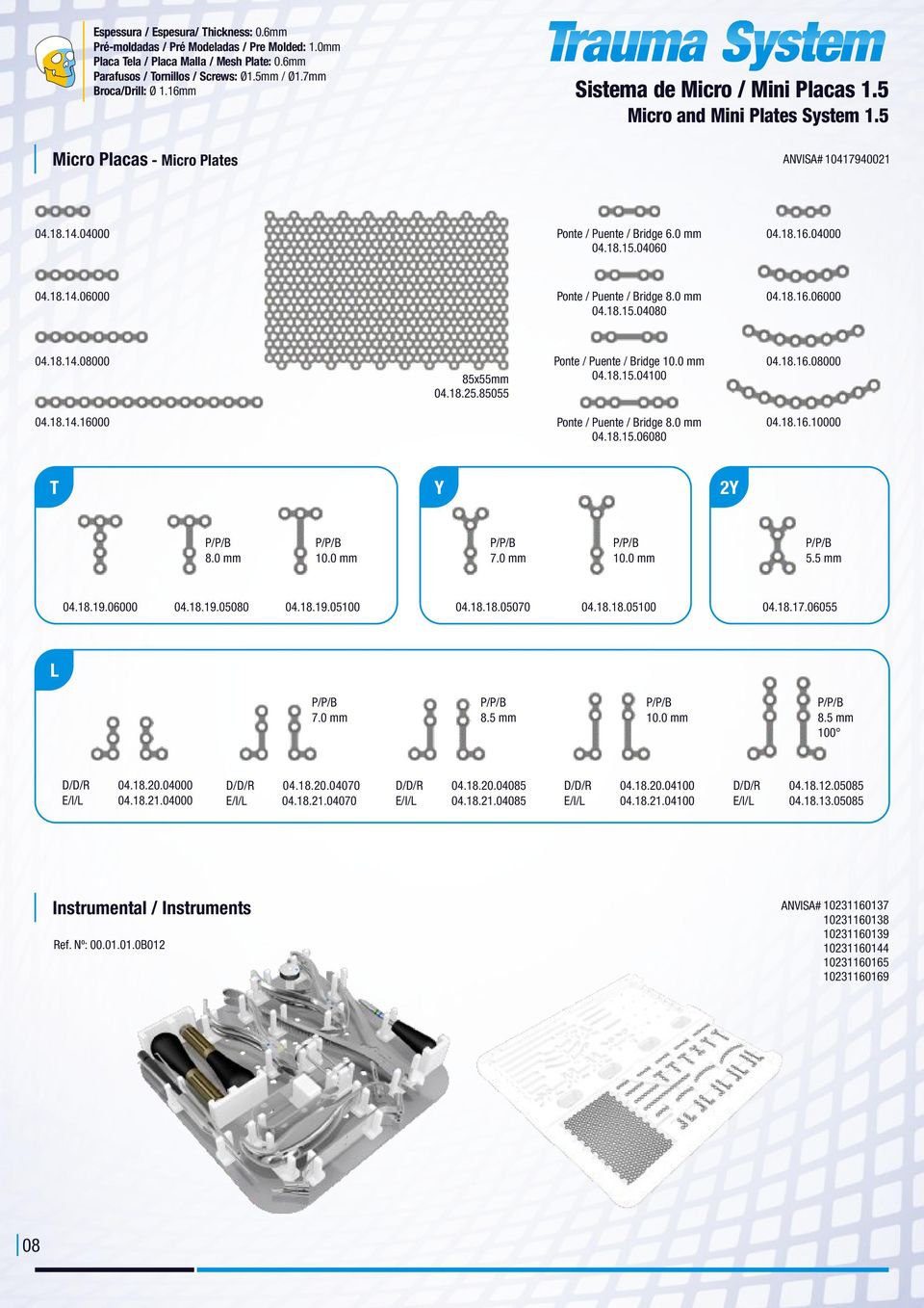 18.16.04000 04.18.14.06000 Ponte / Puente / Bridge 8.0 mm 04.18.15.04080 04.18.16.06000 04.18.14.08000 85x55mm 04.18.25.85055 Ponte / Puente / Bridge 10.0 mm 04.18.15.04100 04.18.16.08000 04.18.14.16000 Ponte / Puente / Bridge 8.