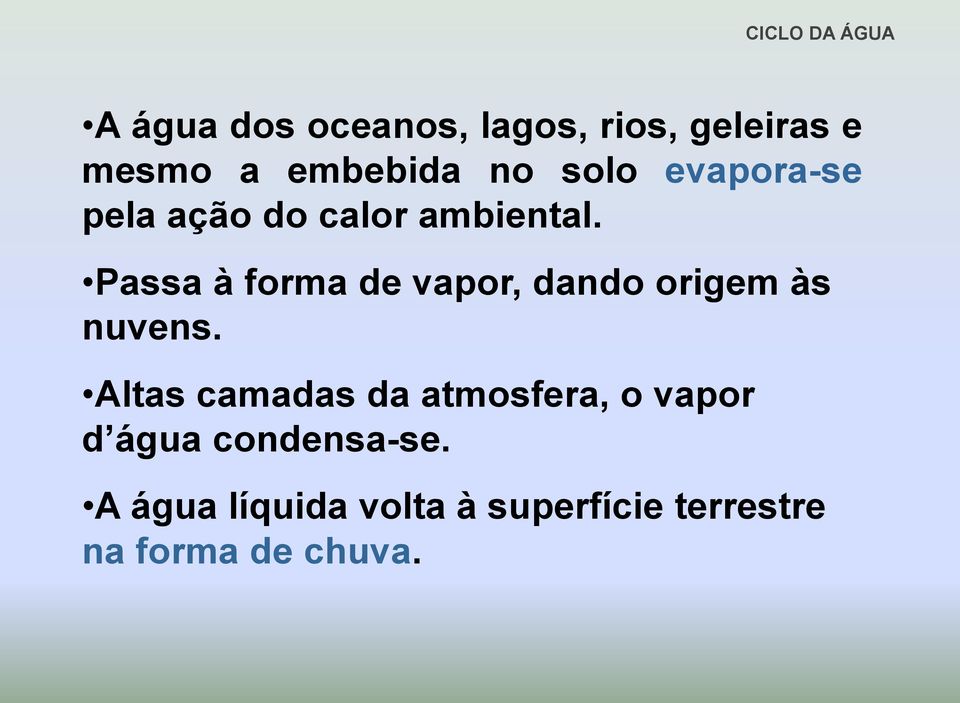 Passa à forma de vapor, dando origem às nuvens.