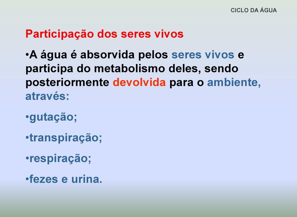 deles, sendo posteriormente devolvida para o ambiente,