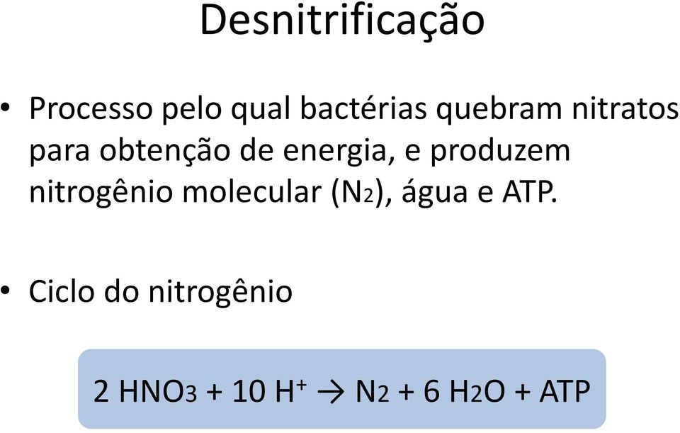 produzem nitrogênio molecular (N2), água e ATP.