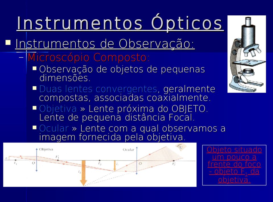 Objetiva» Lente próxima do OBJETO. Lente de pequena distância Focal.