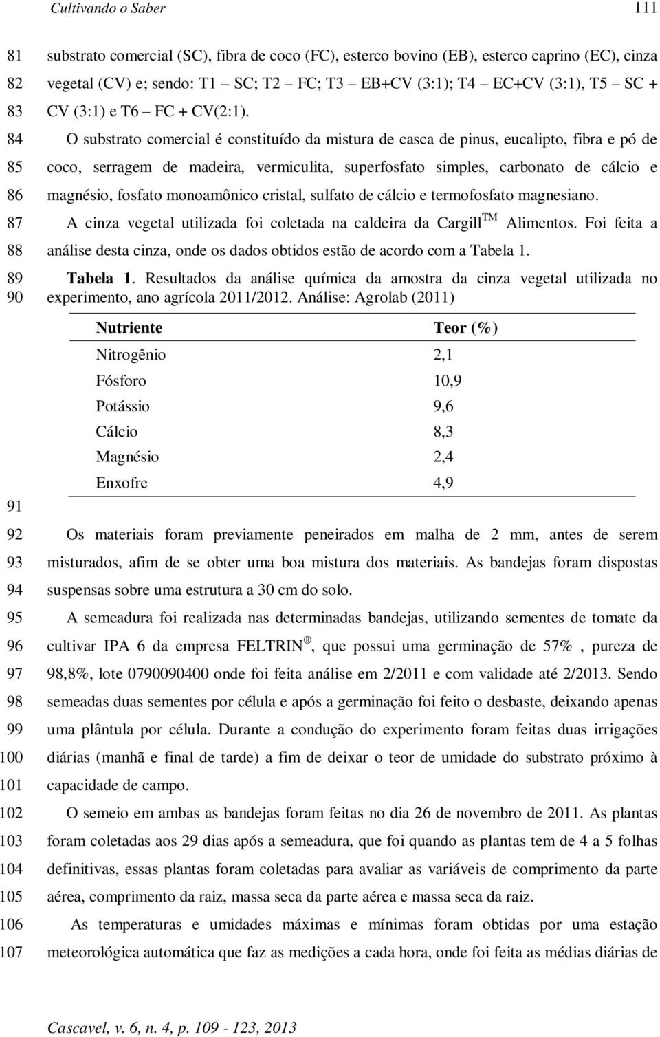 O substrato comercial é constituído da mistura de casca de pinus, eucalipto, fibra e pó de coco, serragem de madeira, vermiculita, superfosfato simples, carbonato de cálcio e magnésio, fosfato