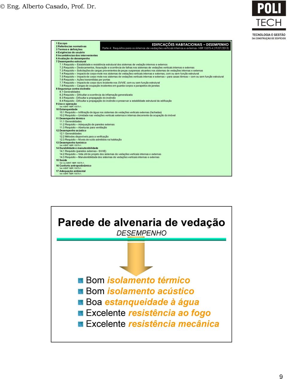 1 Requisito Estabilidade e resistência estrutural dos sistemas de vedação internos e externos 7.