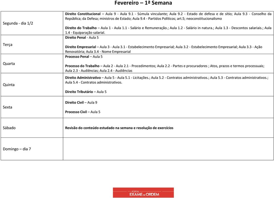 2 - Salário in natura.; Aula 1.3 - Descontos salariais.; Aula 1.4 - Equiparação salarial. Direito Penal - Aula 5 Direito Empresarial Aula 3 - Aula 3.1 - Estabelecimento Empresarial; Aula 3.