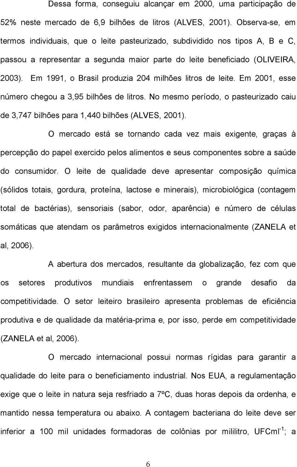 Em 1991, o Brasil produzia 204 milhões litros de leite. Em 2001, esse número chegou a 3,95 bilhões de litros. No mesmo período, o pasteurizado caiu de 3,747 bilhões para 1,440 bilhões (ALVES, 2001).