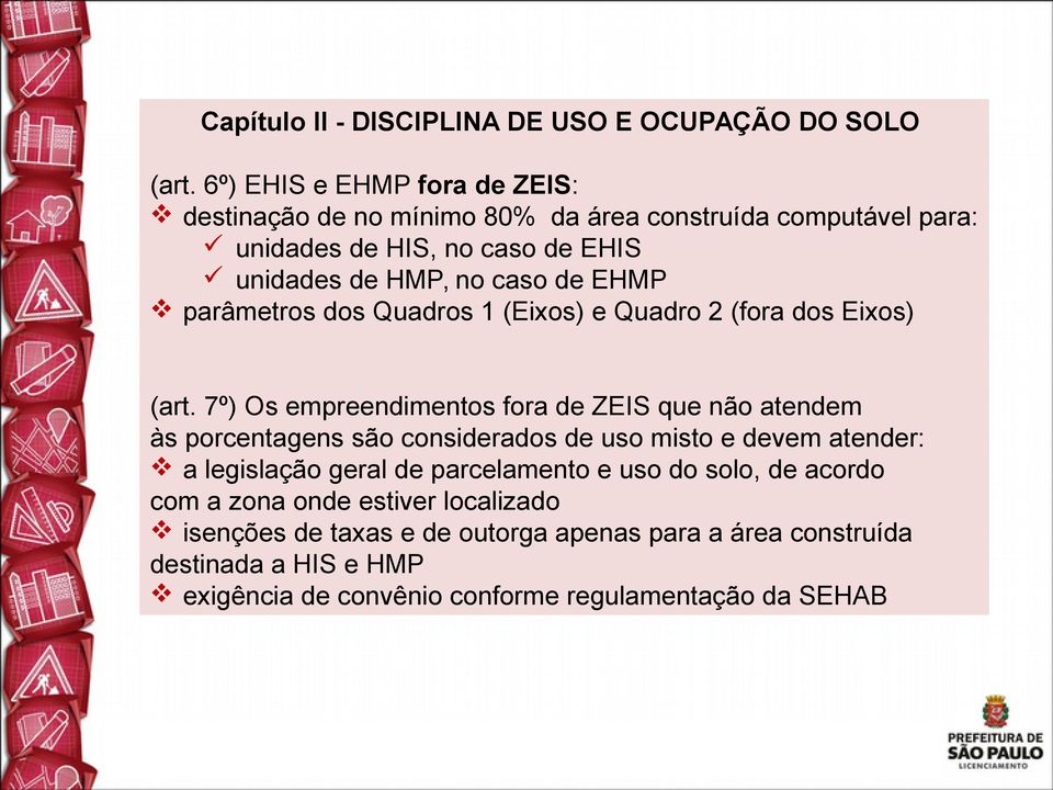 EHMP parâmetros dos Quadros 1 (Eixos) e Quadro 2 (fora dos Eixos) (art.