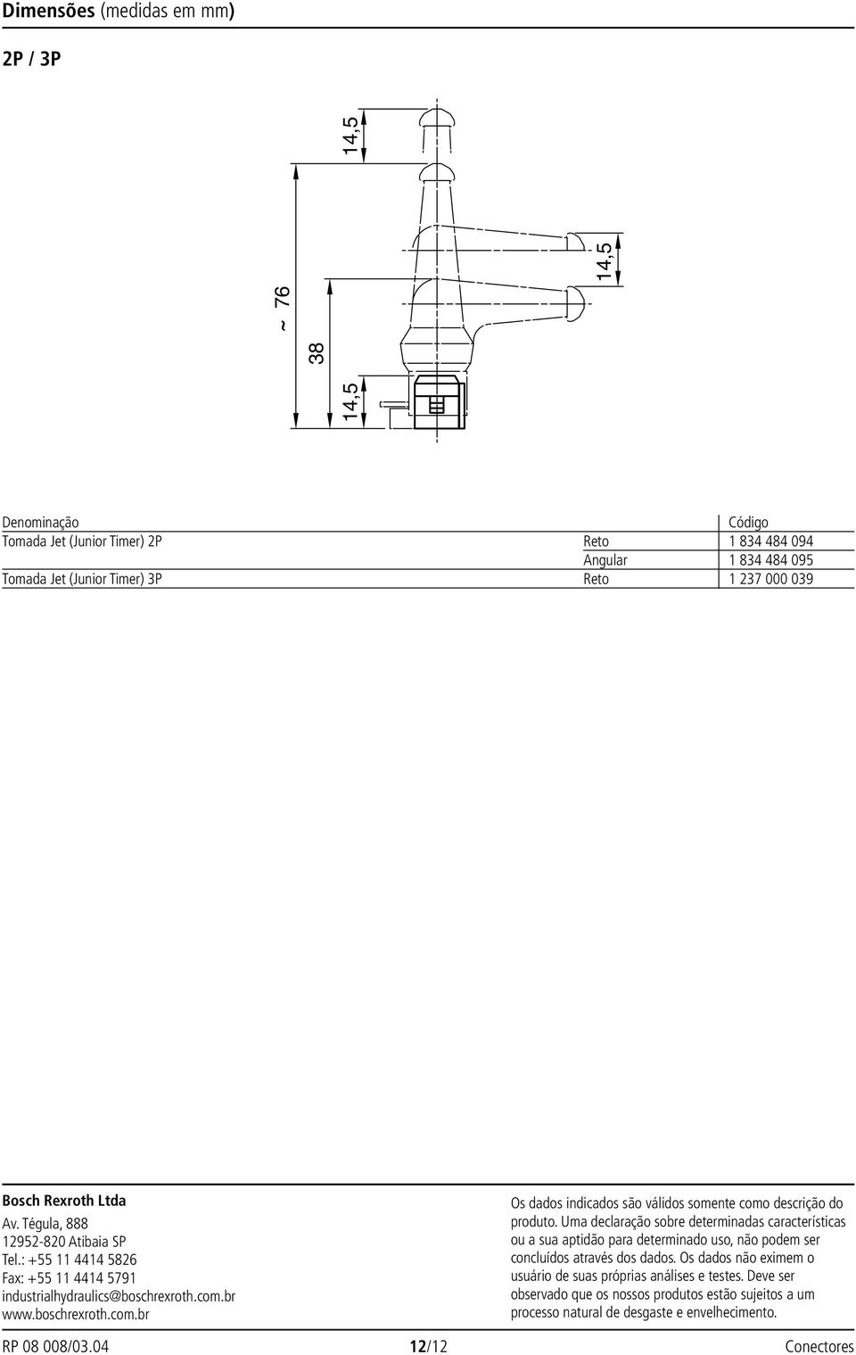 br www.boschrexroth.com.br Os dados indicados são válidos somente como descrição do produto.