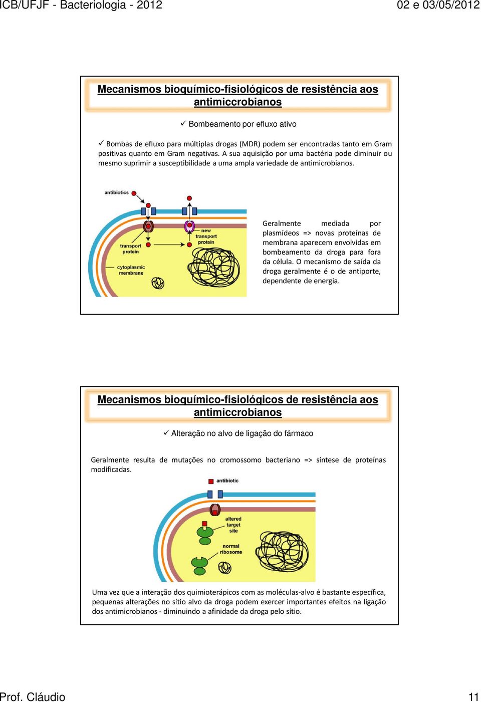 Geralmente mediada por plasmídeos => novas proteínas de membrana aparecem envolvidas em bombeamento da droga para fora da célula.