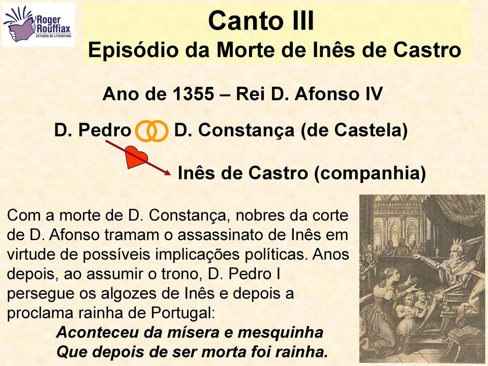 Afonso tramam o assassinato de Inês em virtude de possíveis implicações políticas.