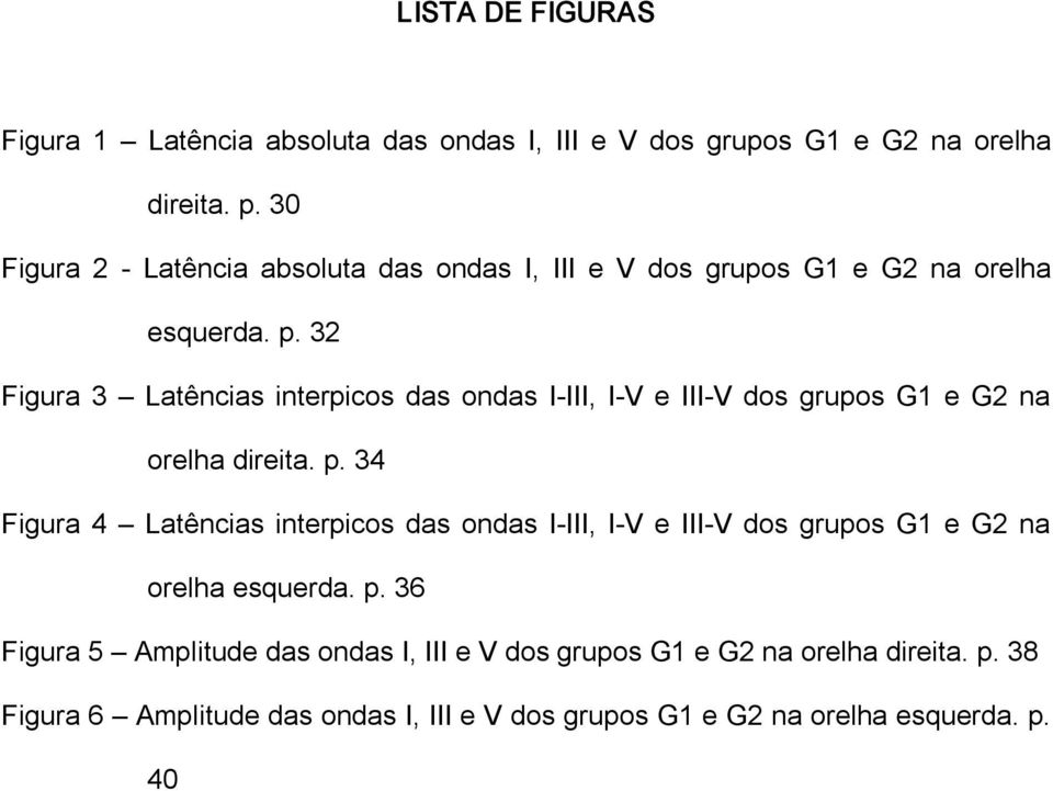 32 Figura 3 Latências interpicos das ondas I III, I V e III V dos grupos G1 e G2 na orelha direita. p.