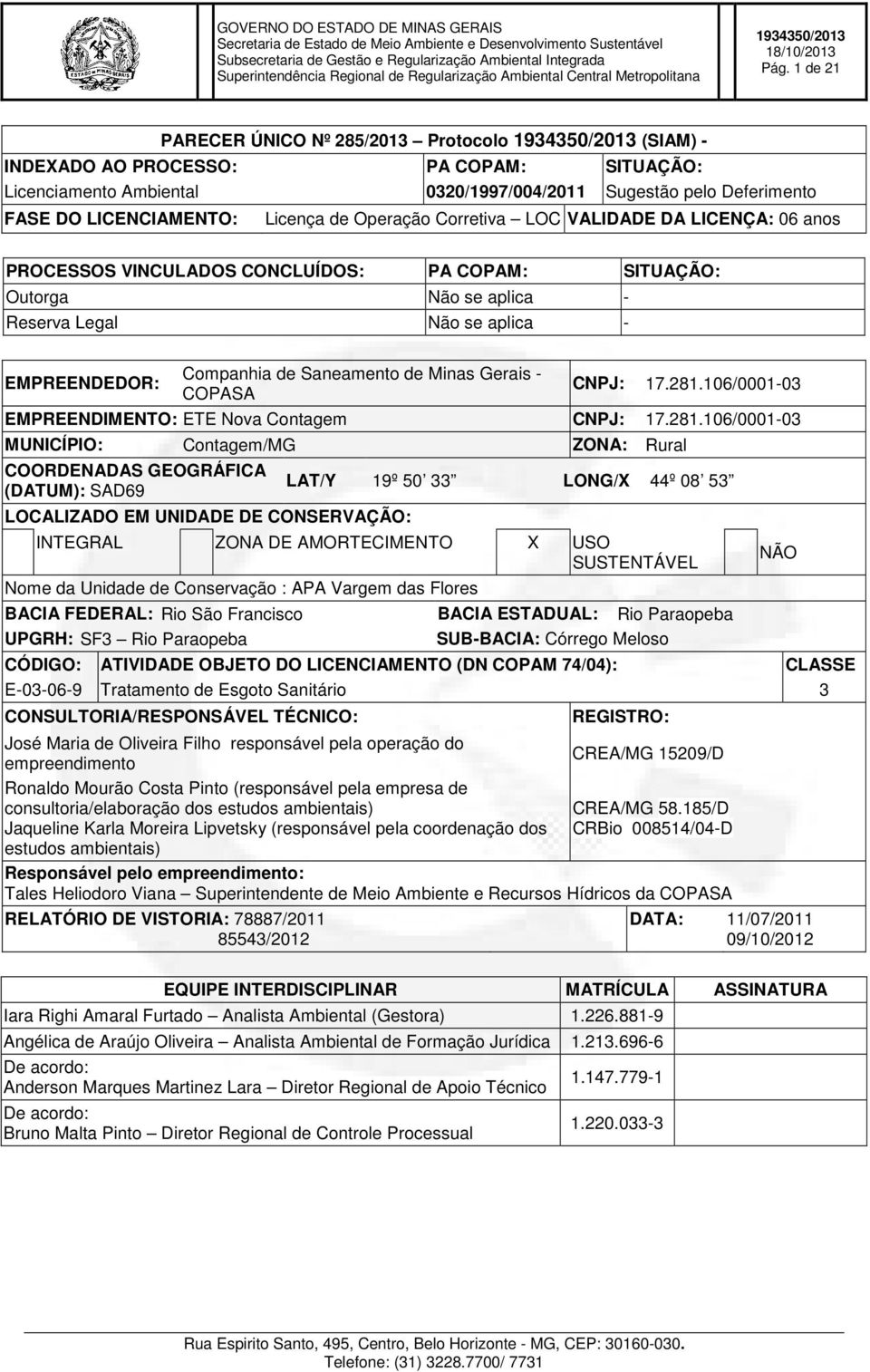 de Minas Gerais - COPASA CNPJ: 17.281.