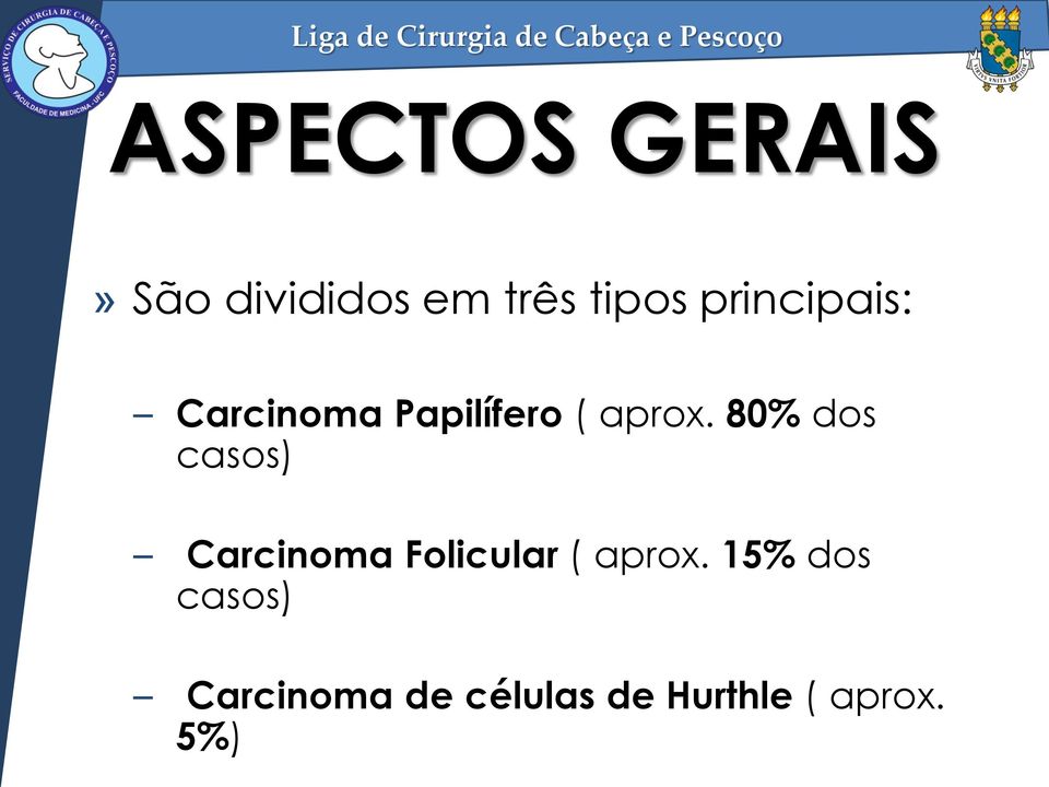 80% dos casos) Carcinoma Folicular ( aprox.